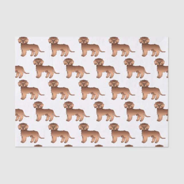 Red Mini Goldendoodle Cute Cartoon Dog Pattern Tissue Paper (Front)