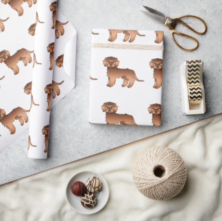 Red Mini Goldendoodle Cute Cartoon Dog Pattern Wrapping Paper