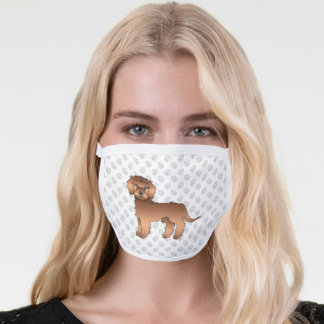 Red Mini Goldendoodle Cute Cartoon Dog &amp; Paws Face Mask