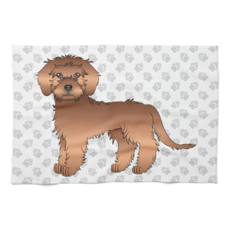 Red Mini Goldendoodle Cute Cartoon Dog &amp; Paws Kitchen Towel