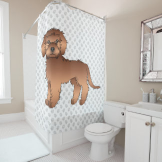 Red Mini Goldendoodle Cute Cartoon Dog &amp; Paws Shower Curtain
