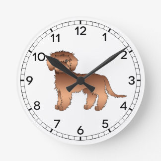 Red Mini Goldendoodle Cute Cartoon Dog Round Clock