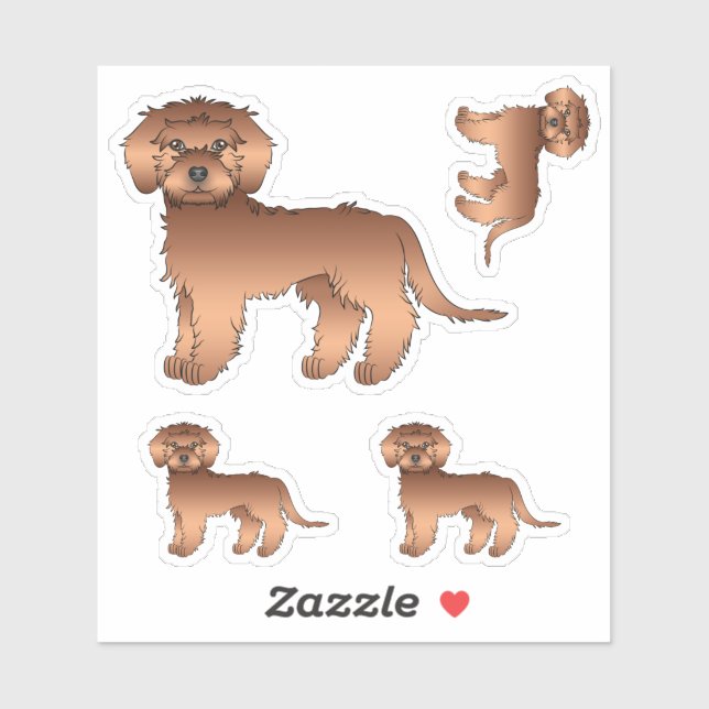 Red Mini Goldendoodle Cute Cartoon Dog Sticker (Sheet)