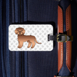 Red Mini Goldendoodle Cute Cartoon Dog &amp; Text Luggage Tag
