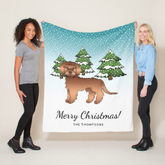 Red Mini Goldendoodle Dog In A Winter Forest Fleece Blanket