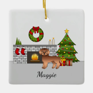 Red Mini Goldendoodle - Festive Christmas Room Ceramic Ornament