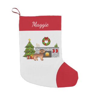 Red Mini Goldendoodle - Festive Christmas Room Small Christmas Stocking