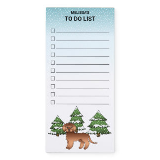 Red Mini Goldendoodle Winter Forest To Do List Magnetic Notepad