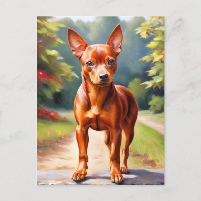 Red Miniature Pinscher Dog Art Postcard (Front)