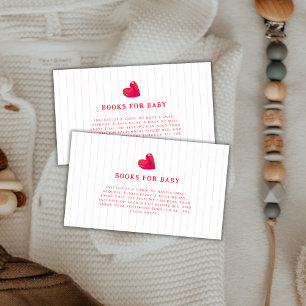 Red Minimal Heart Stripe Books For Baby Shower Enclosure Card
