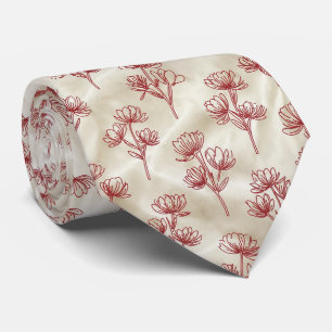 Red Minimal Line Floral Pattern Neck Tie