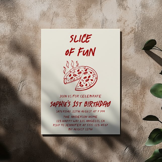 Red Minimal Slice of Fun Pizza Birthday  Invitation (Creator Uploaded)