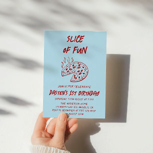 Red Minimal Slice of Fun Pizza Birthday  Invitation