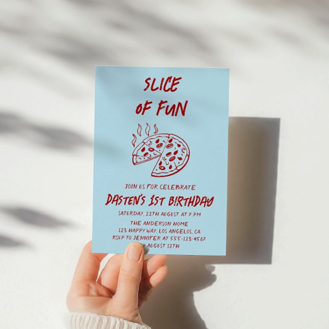 Red Minimal Slice of Fun Pizza Birthday  Invitation (Creator Uploaded)