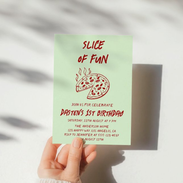 Red Minimal Slice of Fun Pizza Birthday  Invitation (Creator Uploaded)