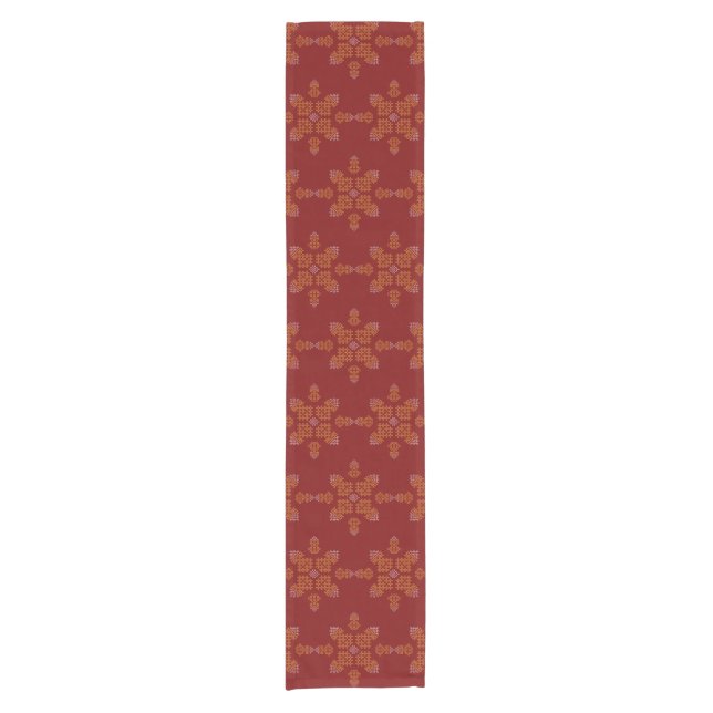 Red Minimal South Indian Kolam Design Short Table Runner (Front)