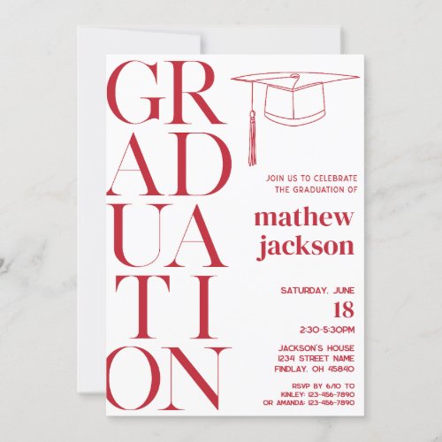 Red Minimalist 24 Graduation Party Personalized Invitation
