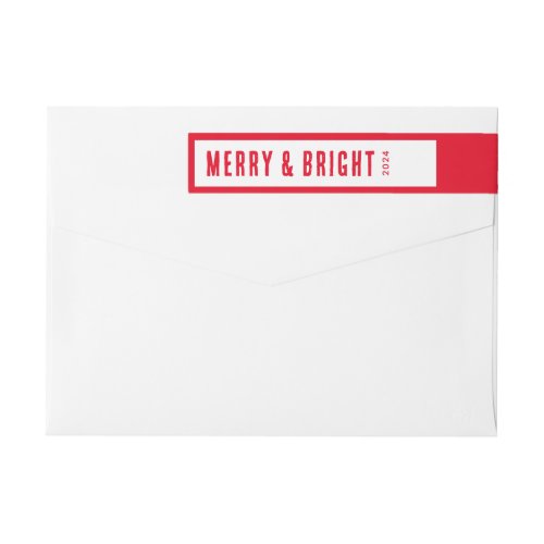 Red Minimalist Christmas Merry and Bright Address Wrap Around Label