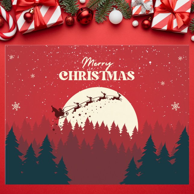Red Minimalist Christmas Night Scene Holiday Postcard (Creator Uploaded)