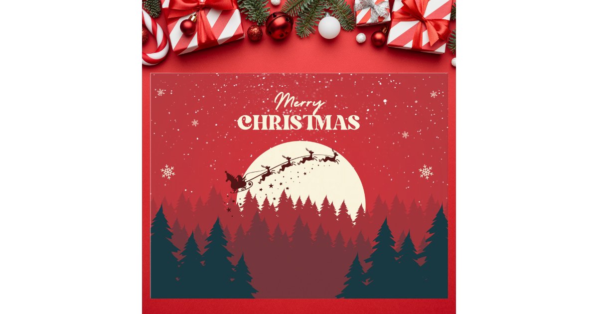 Red Minimalist Christmas Night Scene Postcard | Zazzle