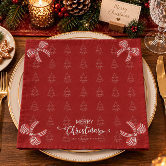 Red Minimalist Christmas Tree Cloth Napkin
