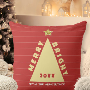 Red Minimalist Christmas Tree Throw Pillow