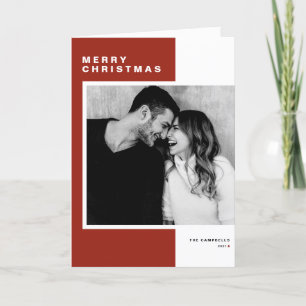 Red Minimalist Color Block Merry Christmas Photo Holiday Card