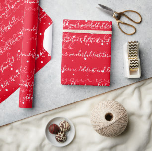 Red Minimalist Custom Script Text Snowfall Wrapping Paper