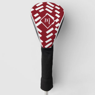 Red Minimalist Diagonal Striped Pattern, Monogram Golf Head Cover