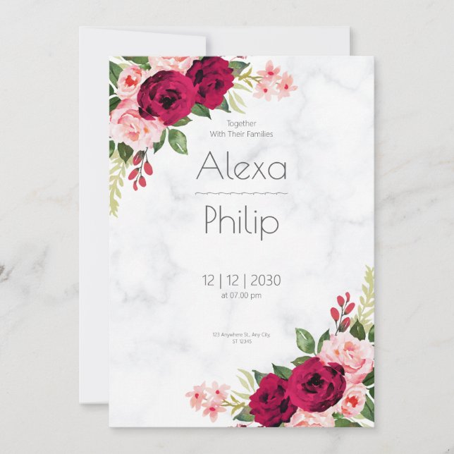 Red Minimalist Floral The Wedding Invitation (Front)