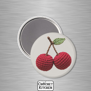 Red Minimalist Grandma Fruit Crochet Cherry Magnet