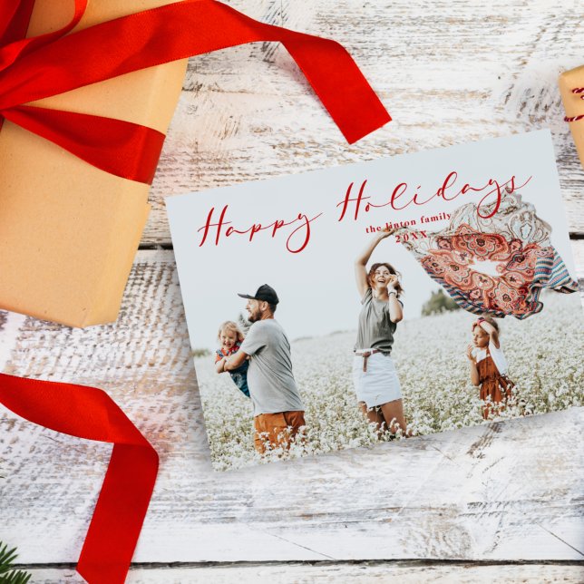 Red Minimalist Happy Holidays Modern Script  (Creator Uploaded)