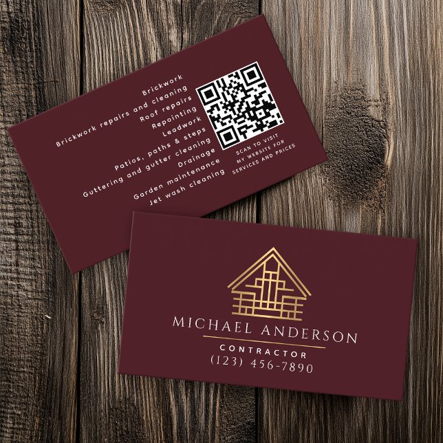 Red Minimalist Home Building Construction QR Code Business Card (Creator Uploaded)
