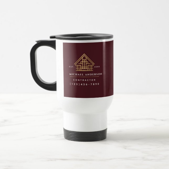 Red Minimalist Home Building Construction Travel Mug (Left)