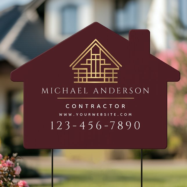 Red Minimalist Home Building Contractor Luxe  Sign (Creator Uploaded)