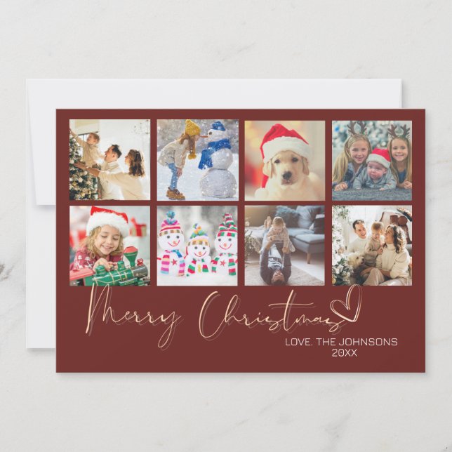 Red Minimalist Merry Christmas 9 Photo Collage  Holiday Card (Front)