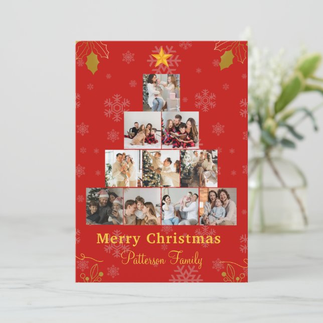 Red Minimalist Merry Christmas Photo Collage Invitation (Standing Front)