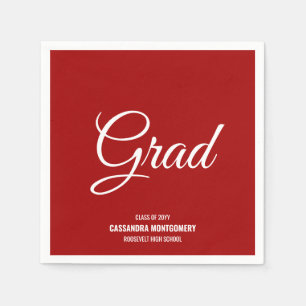 Red Minimalist Modern Graduation Party Napkins