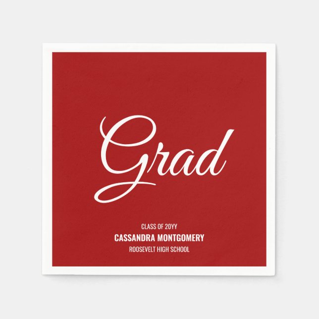 Red Minimalist Modern Graduation Party Napkins (Front)