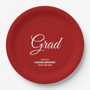 Red Minimalist Modern Graduation Party Paper Plates