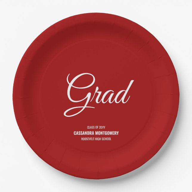 Red Minimalist Modern Graduation Party Paper Plates (Front)