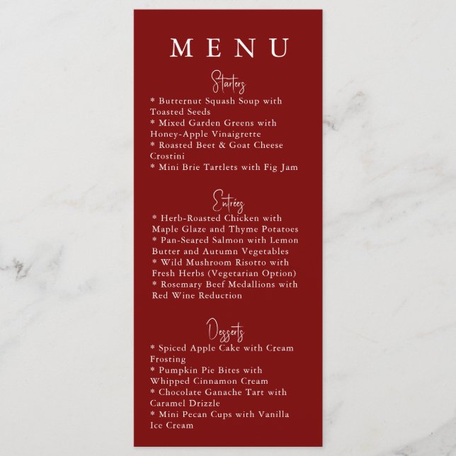 Red Minimalist Modern Wedding Menu (Front)