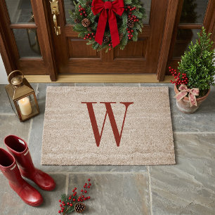Red Minimalist Monogram Fiber Doormat