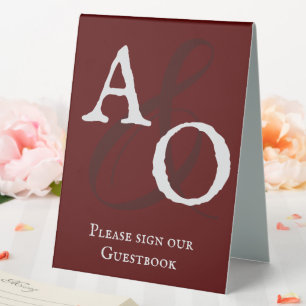 Red Minimalist Monogram Wedding Table Tent