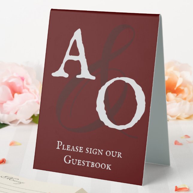 Red Minimalist Monogram Wedding Table Tent (In SItu (Wedding))