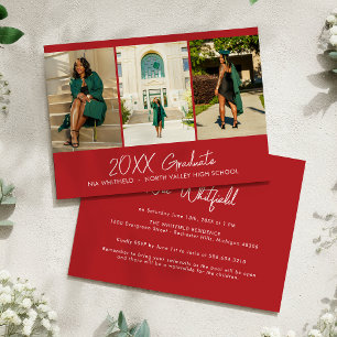 Red Minimalist Photo Collage Graduation Party Invitation