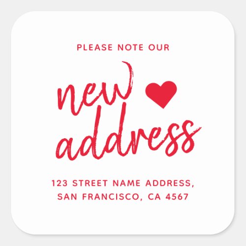 Red Minimalist Please Note Our New Address Square Sticker