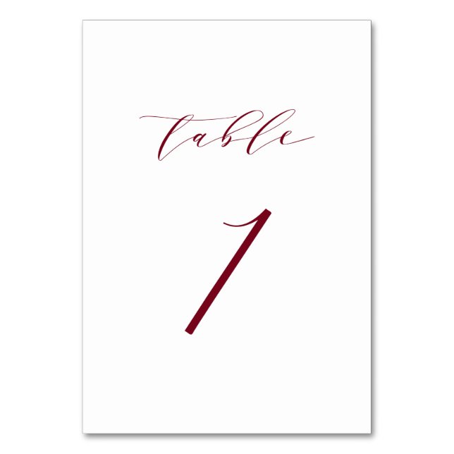 Red Minimalist Script Wedding Table Number 1 (Front)