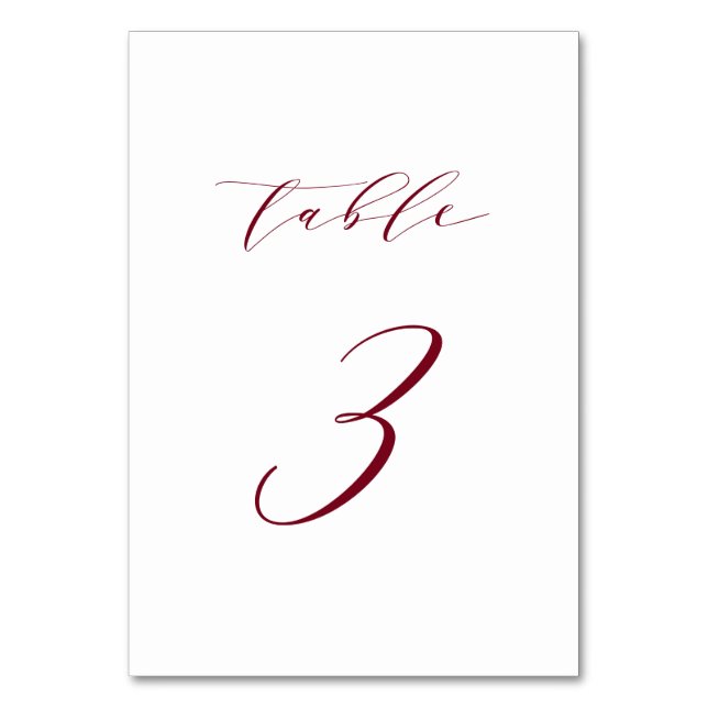 Red Minimalist Script Wedding Table Number 3 (Front)