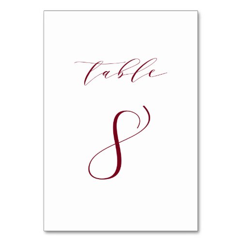 Red Minimalist Script Wedding Table Number 8